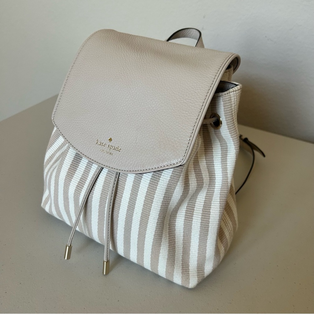 Kate Spade Mulberry Street Cream and Tan Striped Small Backpack